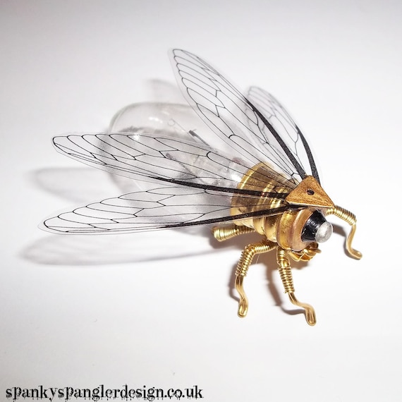 Steampunk brooch - Small Fly Lightbulb Brooch - Unique Steampunk Steam Punk Clockwork Jewelry by spankyspanglerdesign steampunk buy now online
