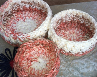 Nesting Bowls, Crochet bowls, Storage, Autumn Mix