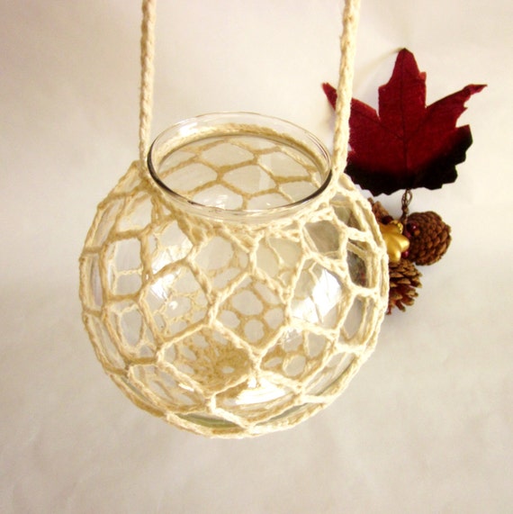 Geometric Crocheted Hanging Candle Holder