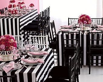 Black and white 3 stripe tablecloth cotton wedding
