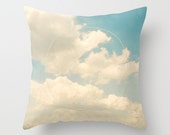 Throw Pillow Case : Vintage Cloudy Sky Pastel Fluffy Clouds Spring Summer Blue Cream White Nursery