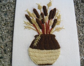 Vintage Cattails In A Vase Embroidery