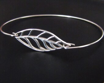 Leaf Bangle Bracelet, Sterling Silver Bracelet, Jewelry, Friendship Bracelet, Gift