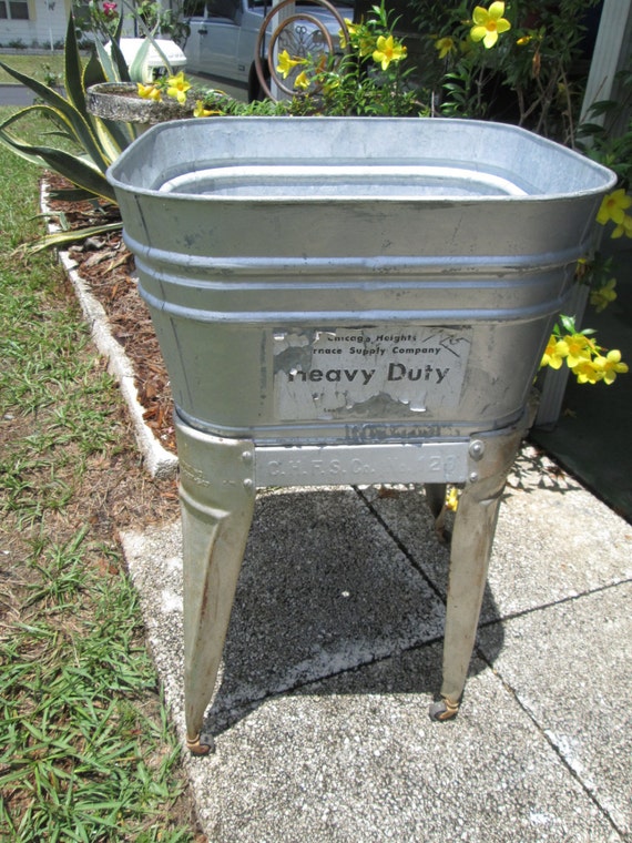 Galvanized Metal Wash Tub with Stand, Laundry Bucket, Metal Cooler, Country Wedding Party