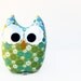 Stuffed Owl Toy Blue Green Plush Owl Mini Pillow Minky