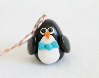 Miniature Polymer Clay Penguin Christmas Ornament