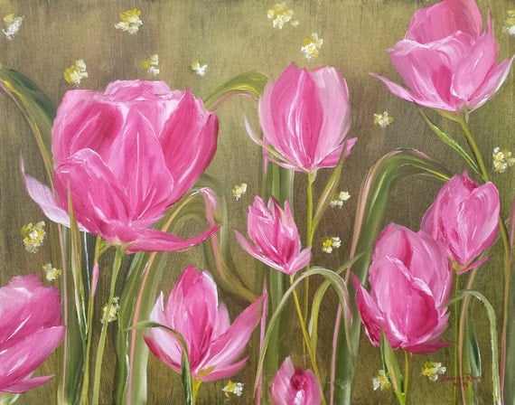 Tulips painting original oil painting art on canvas Pink Tulips 16x20 ...