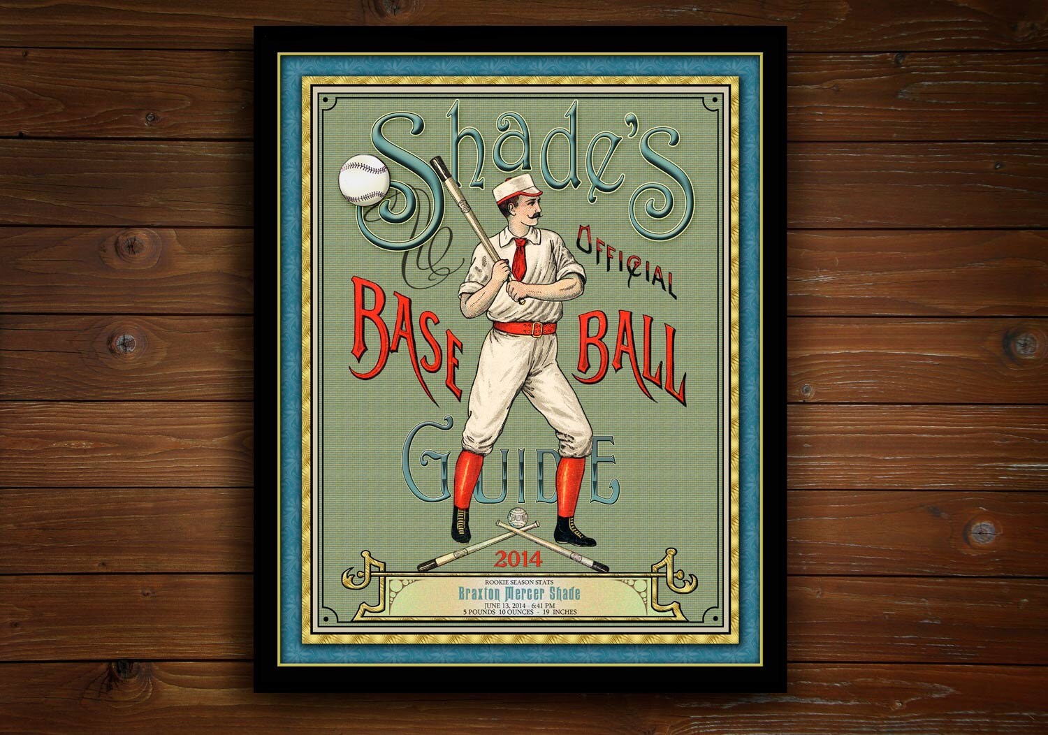 Personalized vintage look Baseball Art Print 16x20
