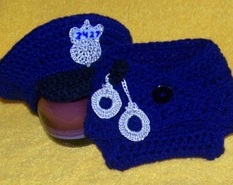 Items similar to Crochet Newborn Policeman Hat Photo Prop ...