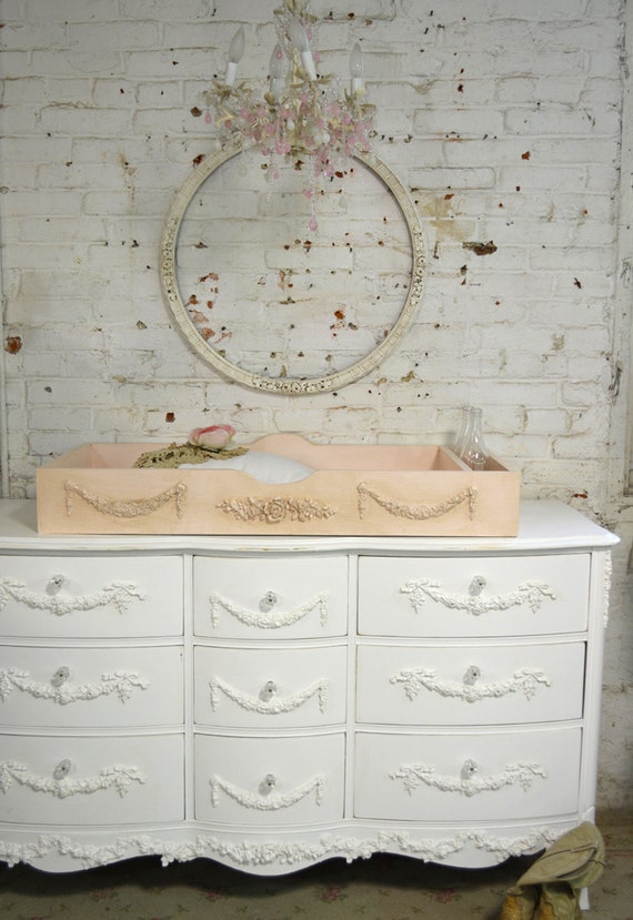 Painted Cottage Shabby Pink Romantic Changing Table Tray CH86