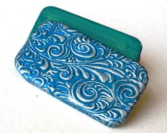 Pill Box Teal and Silver Rococo