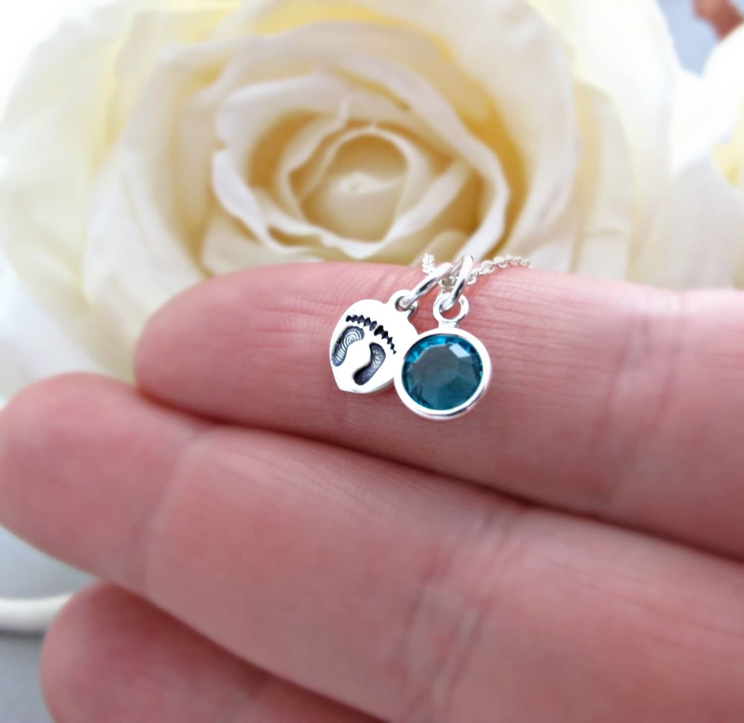 Baby Feet Necklace New Mom Necklace Birthstone by vonmeyerjewelry