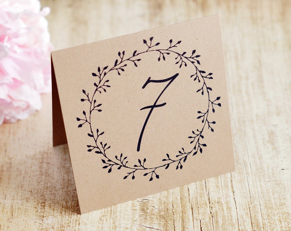 Brown Kraft Tent Style Table Number Cards - Rustic Country Barn Wedding - Folded Free Standing - 4.25 inches