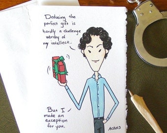 Sherlock BBC Christmas Card - Sherlock Holmes Deducing the Perfect Gift