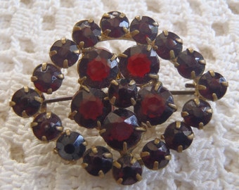 Vintage Brooch Czechoslovakia Glass Garnets