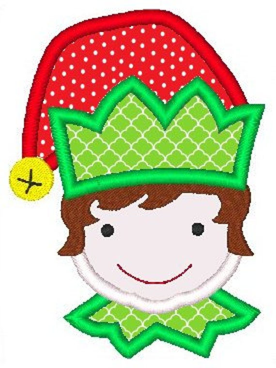 Elf applique embroidery design. Cheeky elf embroidery with a happy