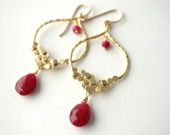 Ruby Bubble Chandelier Earrings, Gemstone Earrings, Ruby Earrings, Bridesmaid Jewelry, Dangle Earrings, July Birthstone
