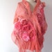 Nuno felted scarf ruffle - coral Rose flower Apricot Pink