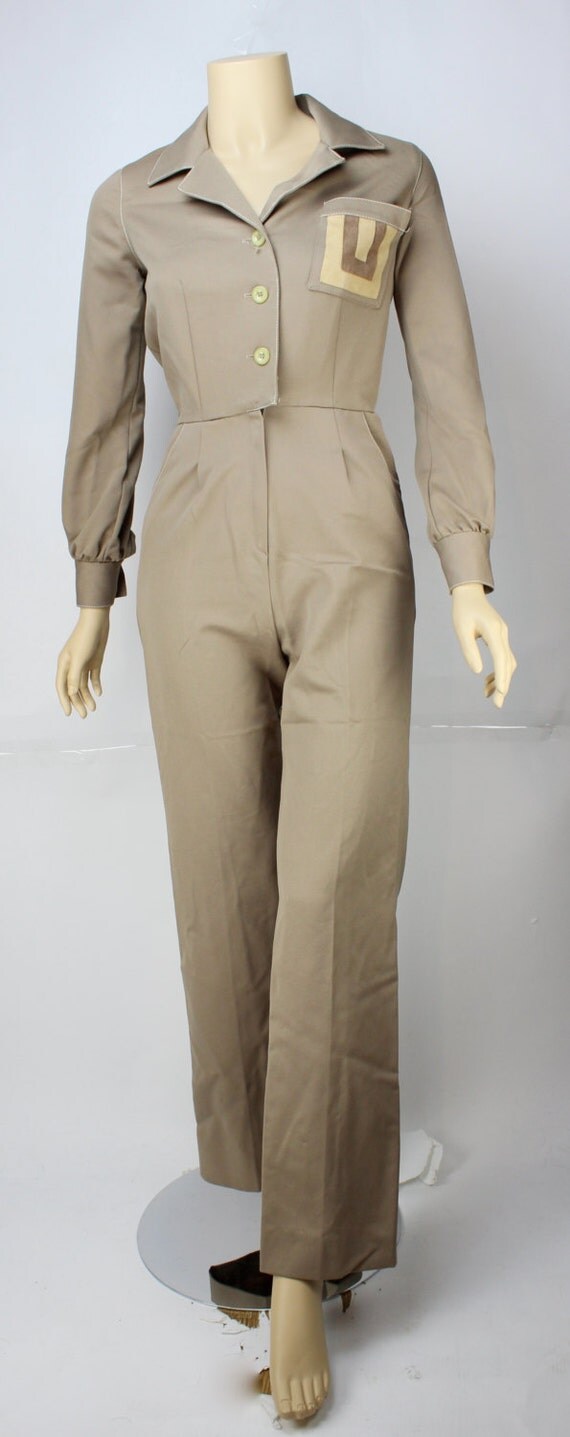 Vintage Ladies Tan Jumpsuit by Howard Wolf