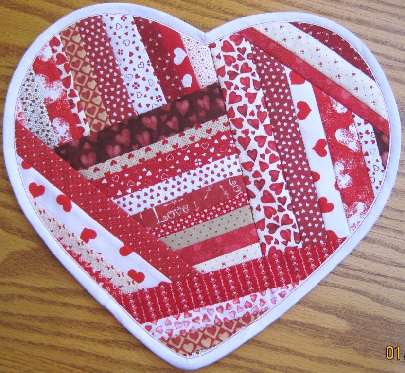 Heart Placemat Quilted Handmade Patchwork Cotton Fabric