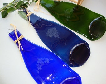 Lot of 3 - Wine Bottle Cheese Dishes Upcycled Recycled2