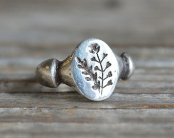 Sterling Silver Ring, Shepherds Purse Botanical Ring, Botanical Jewelry, Stacking Ring, Flower Ring, Promise Ring, Gold + Bronze Peg and Awl
