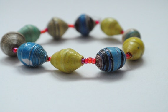 Items similar to Ethiopian Paper Bead Bracelet-- {Surf and Earth} on Etsy