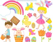 Easter Parade Cute Digital Clipart - Commercial Use OK - Easter Graphics, Easter Clipart, Cute Easter Kids Il_170x135