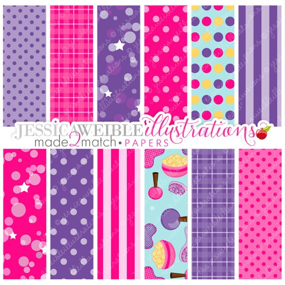 Girls Night Over Cute Digital Papers - Commercial Use OK - Slumber Party Papers, Pink and Purple Papers, Instant Download Il_570xn