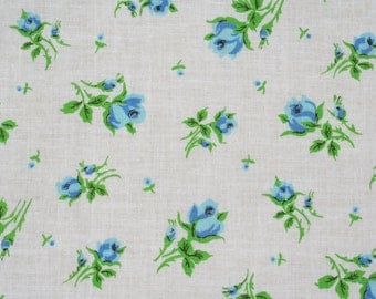 Vintage Feedsack Floral Feed Sack Flour Sack Fabric Blue Roses 37 x 46 inches
