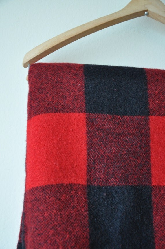 Vintage Buffalo Plaid Large Wool Blanket by Marlboro