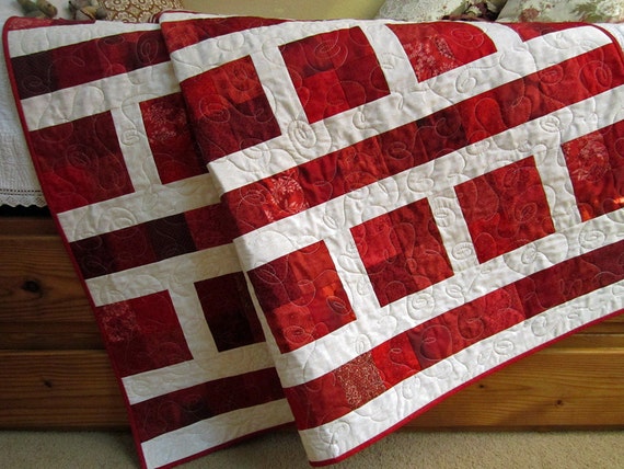 Handmade Patchwork Quilt with Red Homemade Quilt