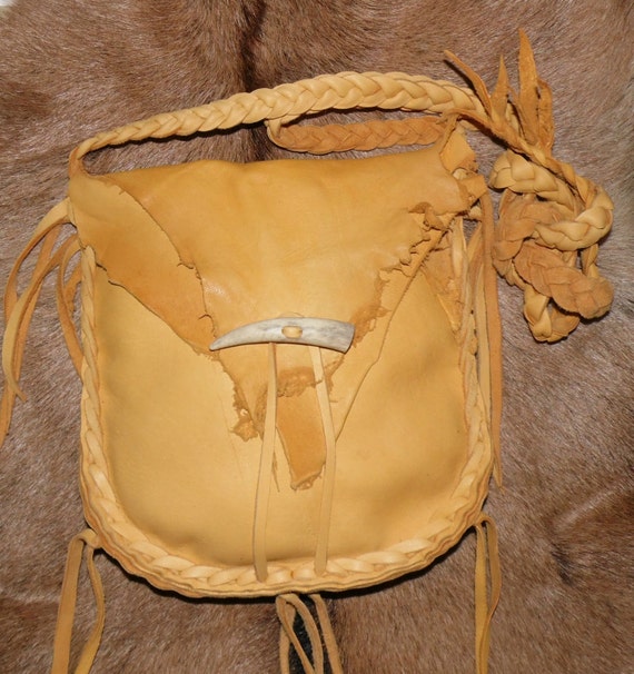 Leather possibles bag purse 2 compartments hunting mountain
