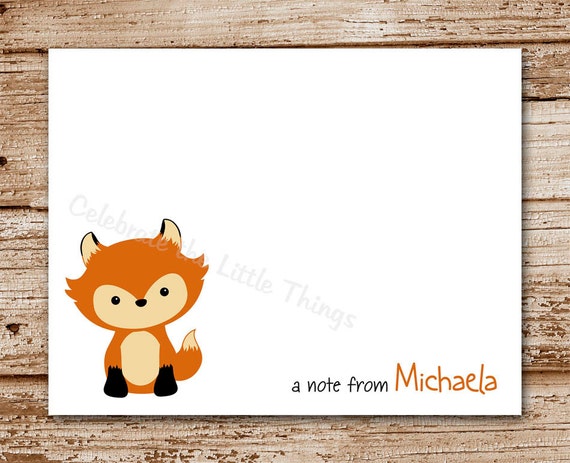 Set of 8 Fox Note Cards, Notecards | Personalized Stationery | Woodlands, Forest | Thank You Cards Il_570xn