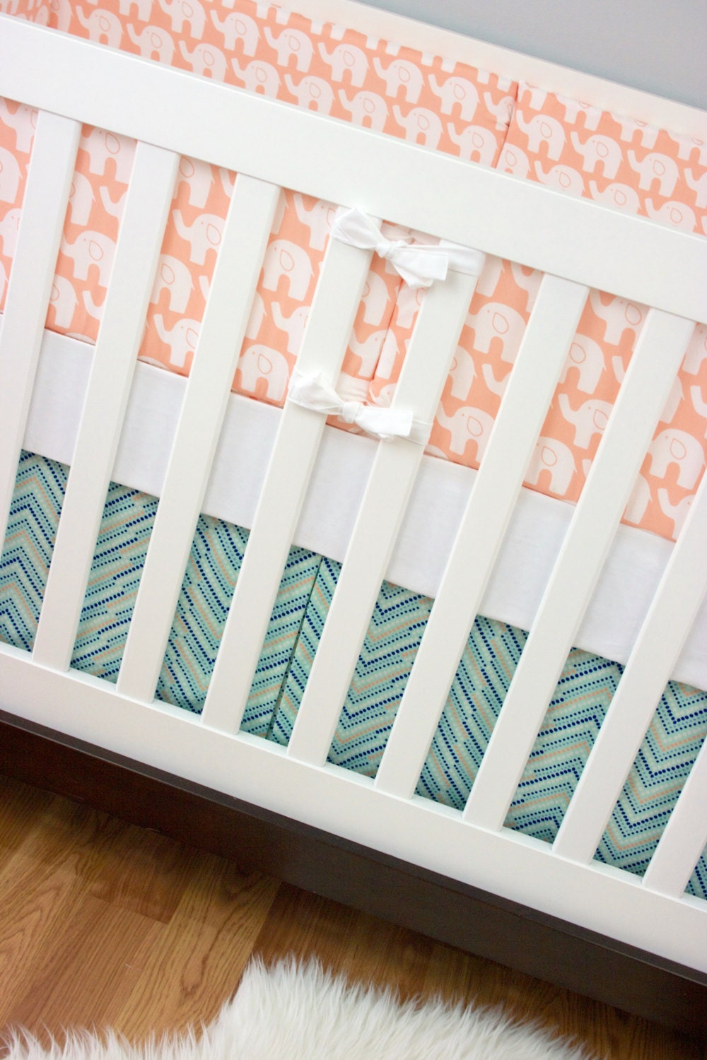 Peach and Mint Crib Bedding Cribset Custom Baby Bedding