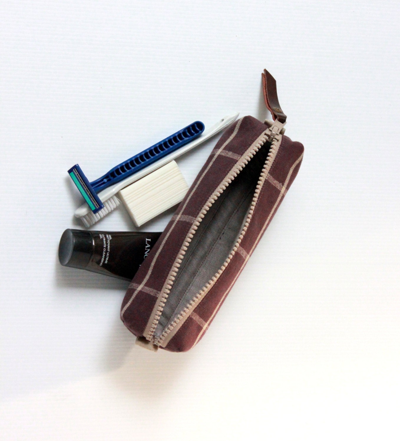 Men's Toiletry Bag Travel Shaving Kit Bag Plaid Choco