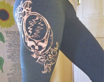 Grateful Dead Leggings - Steal Your Face Dead Hand Bleached Hippie Leggings