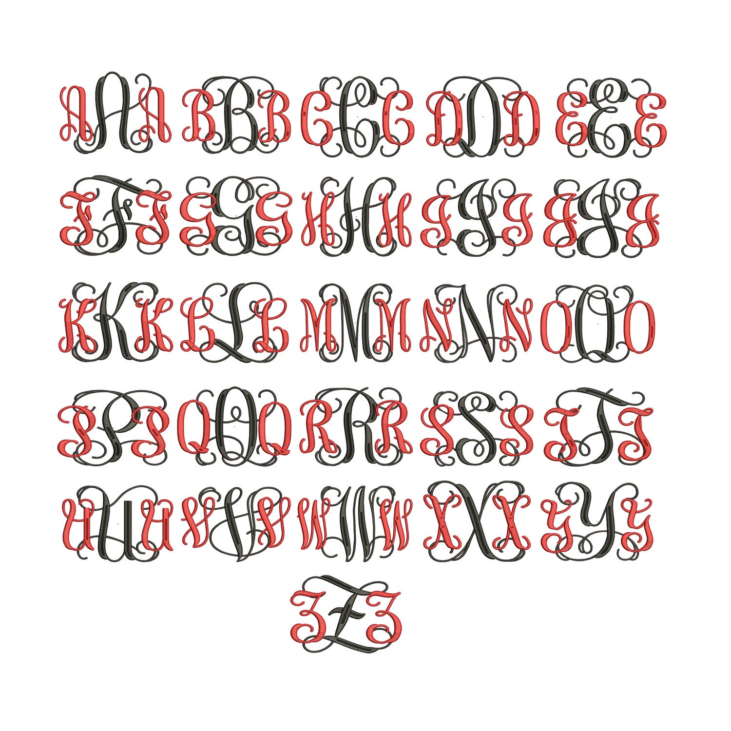 Interlocking Vine Embroidery Font by mysewcuteboutique on Etsy