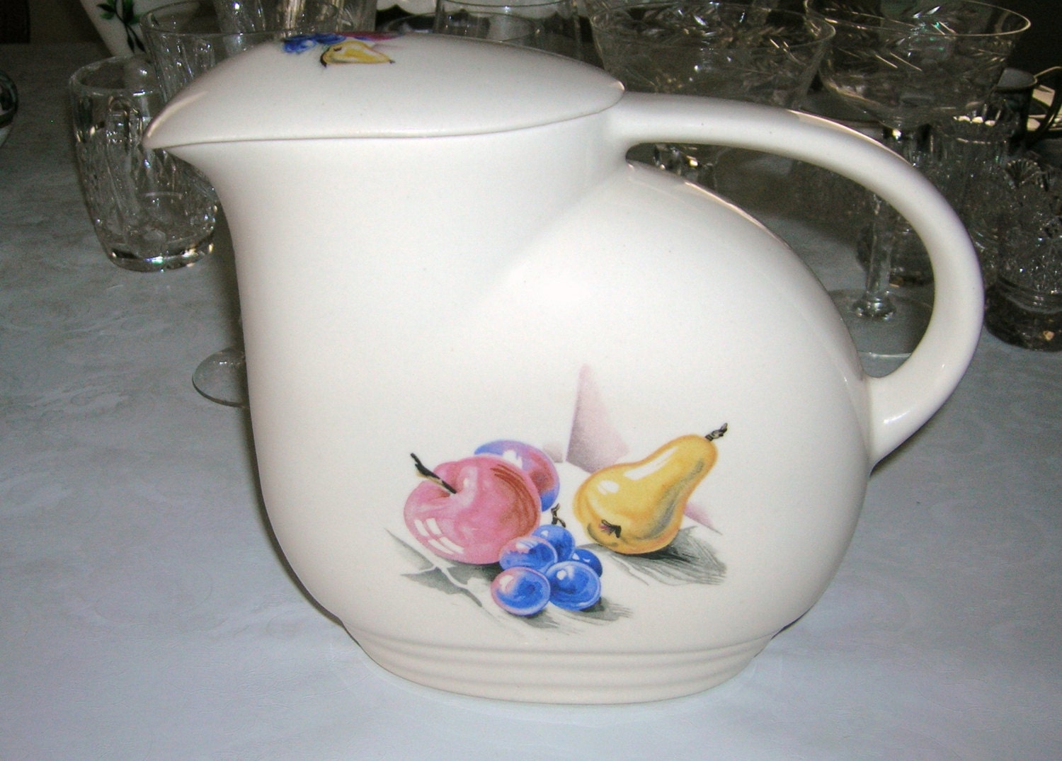 Vintage Mid Century Knowles Utility Ware Decorated 40 Ounce Pitcher 