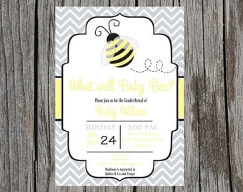 Printed Gender Reveal Invitations, what will baby bee invitation, gender reveal party invitation, bee gender reveal, printed set