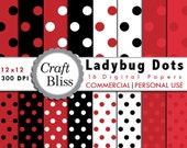 Ladybug Polka Dots Digital Paper Pack Commercial Use INSTANT DOWNLOAD Digital Scrapbook Papers Party Invitation Gift Wrap Craft Supplies Il_170x135