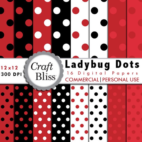 Ladybug Polka Dots Digital Paper Pack Commercial Use INSTANT DOWNLOAD Digital Scrapbook Papers Party Invitation Gift Wrap Craft Supplies Il_570xn