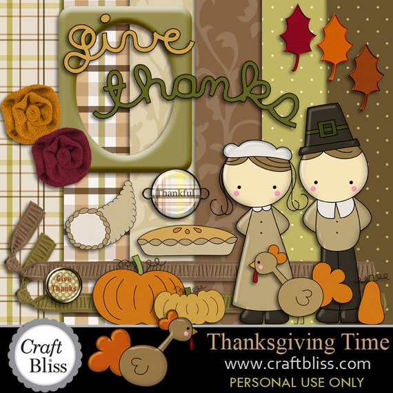 Sale Thanksgiving Clip Art Digital Clipart Paper Pack Thanksgiving Placecards Cards Thanksgiving Time Digital Scrapbook Kit Craft Supplies Il_570xn