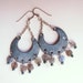 Denim blue dangle earrings Enamel hoop chandelier earrings Bohemian enamel jewelry One of a kind dangling boho earrings