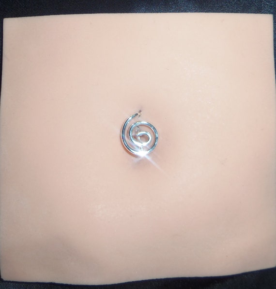 Sterling Silver Open Spiral Belly Button Ring Hammered Navel