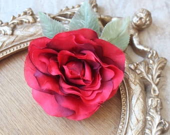 Cute silk flower with clip back 1 piece listing red color