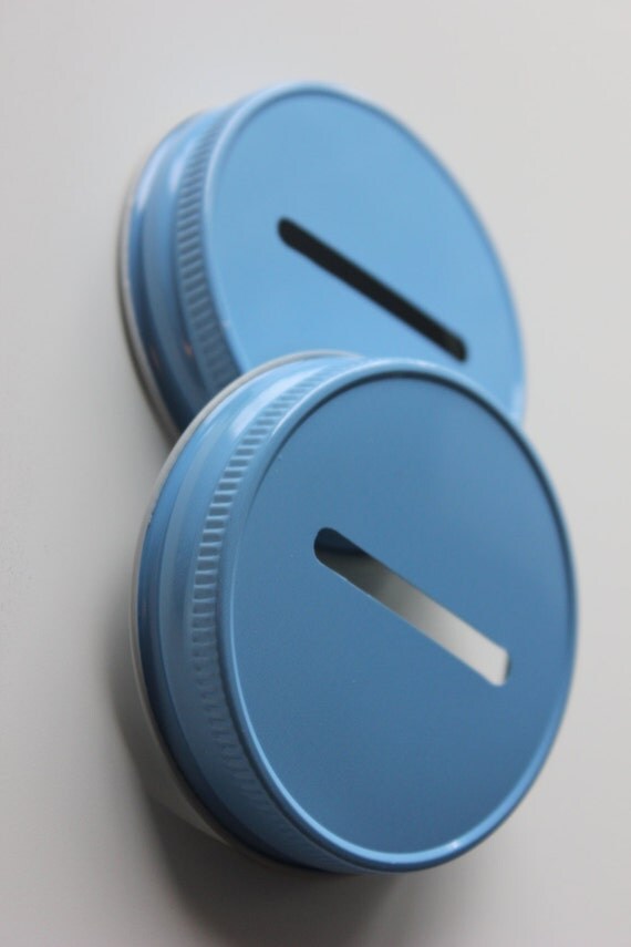 1 BLUE COIN SLOT Lids Mason Jar Glass Jars Bank Diy Piggy Bank