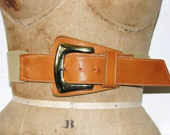 Vintage 1980s Large Leather Stretchy Asymmetrical Belt