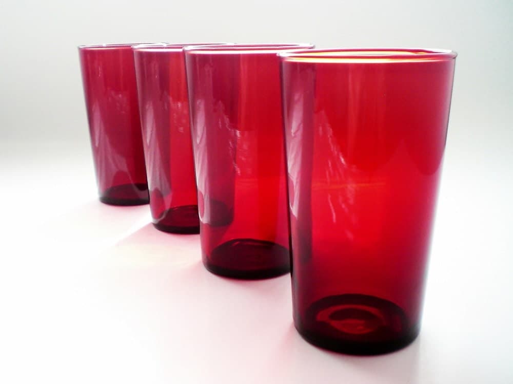 Ruby Red Glasses 6 Tall Red Glass Tumblers by vintagebiffann