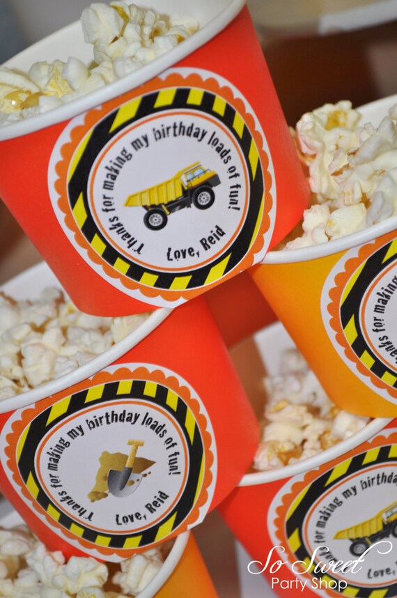 24 Construction Birthday Stickers - Party Favor Stickers - Construction Birthday Decorations - Dump Truck Party Il_570xn